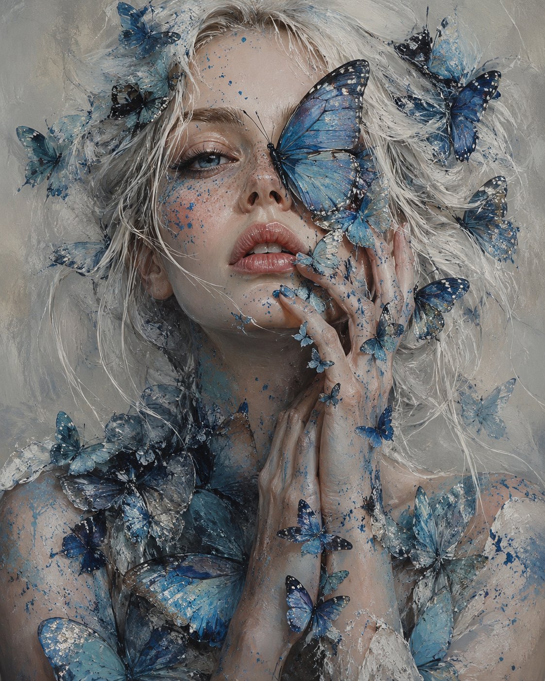 蓝蝶萦绕的空灵少女