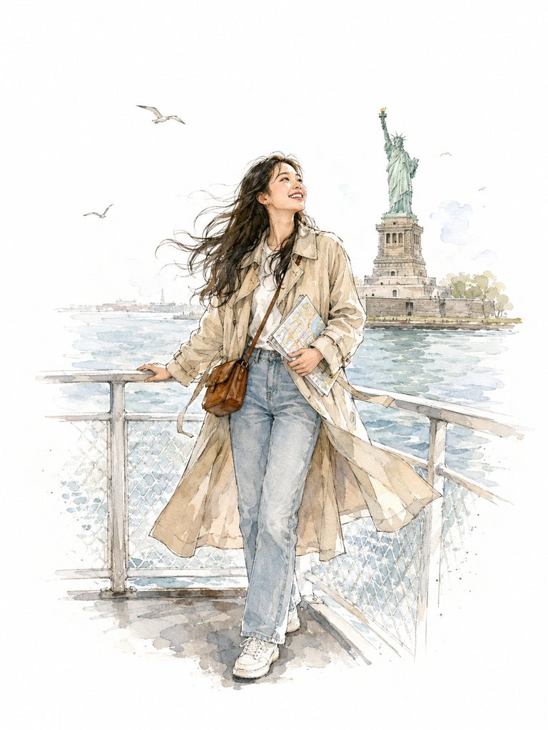 纽约旅行水彩插画