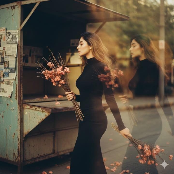 复古胶片中的花畔少女