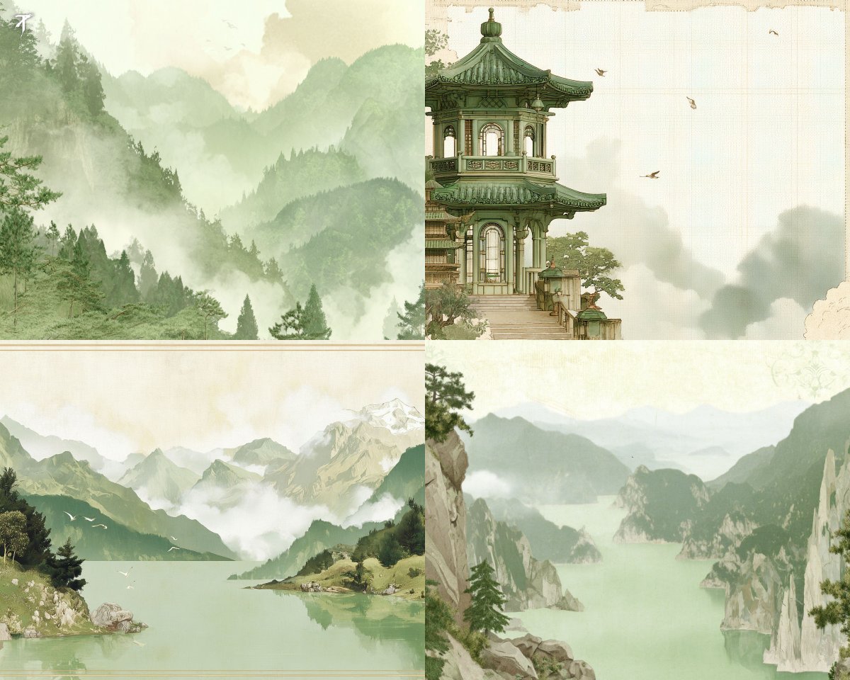 水墨晕染的朦胧山水