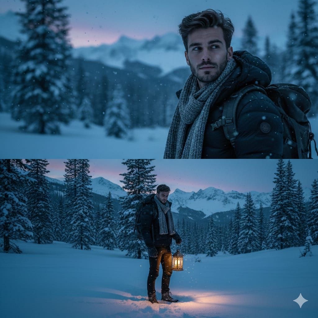 A cinematic winter 肖像 of a handsom...