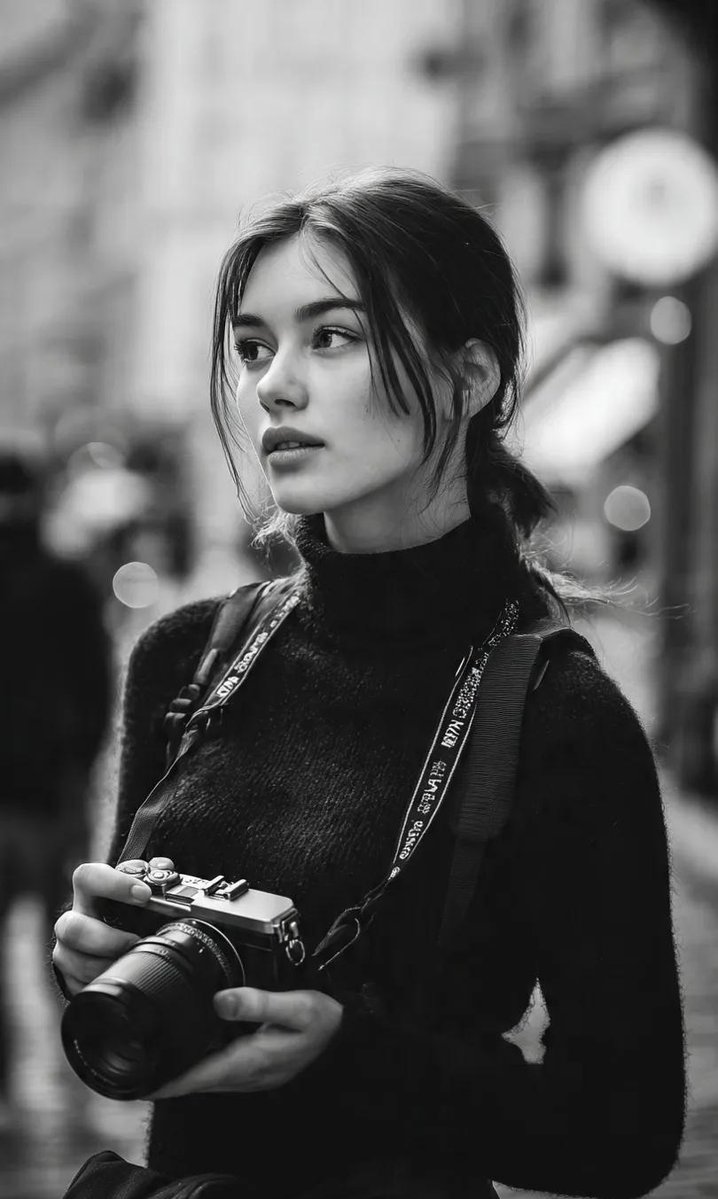 黑白街头女摄影师
