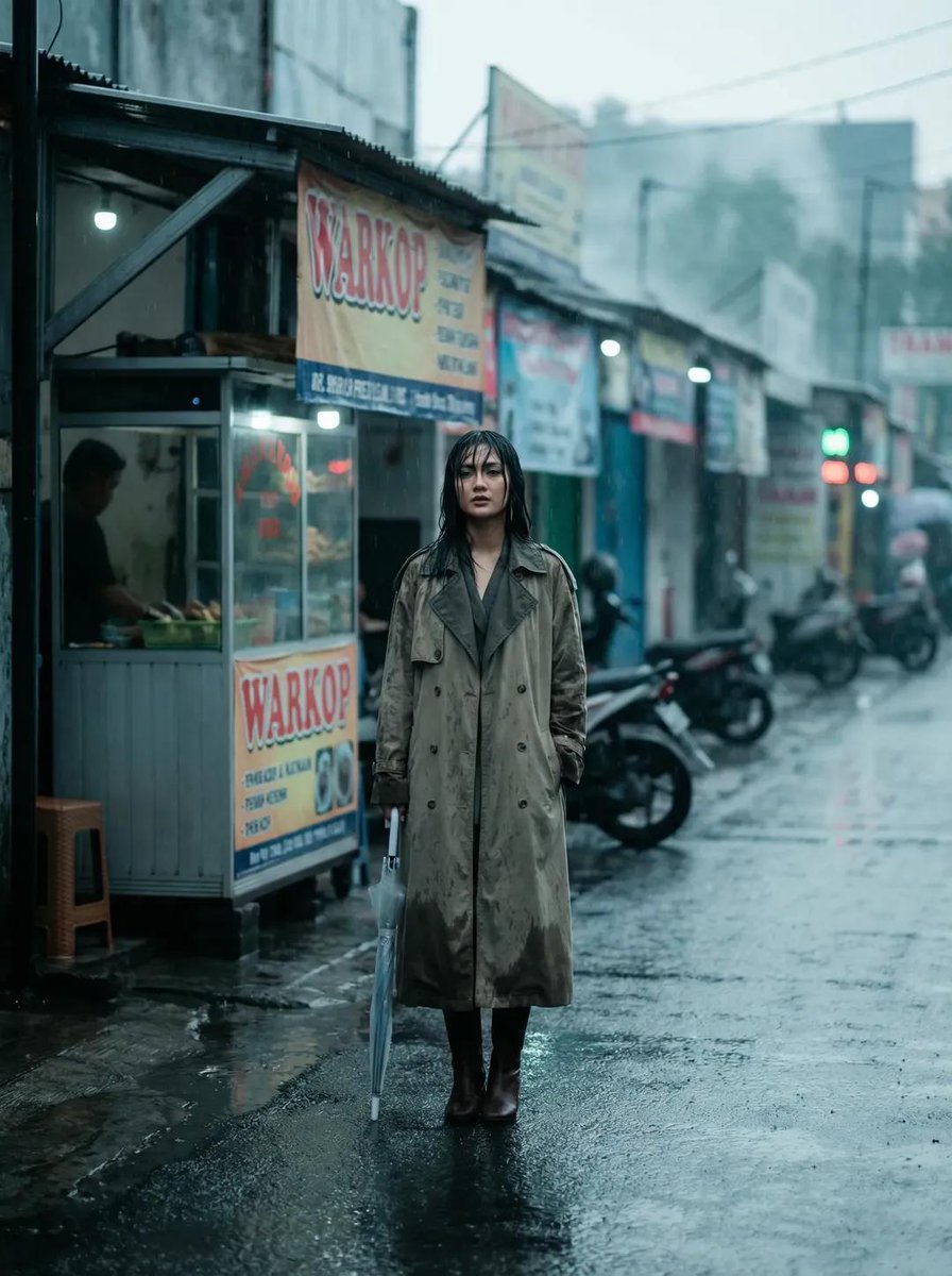雨中街道的时尚画报