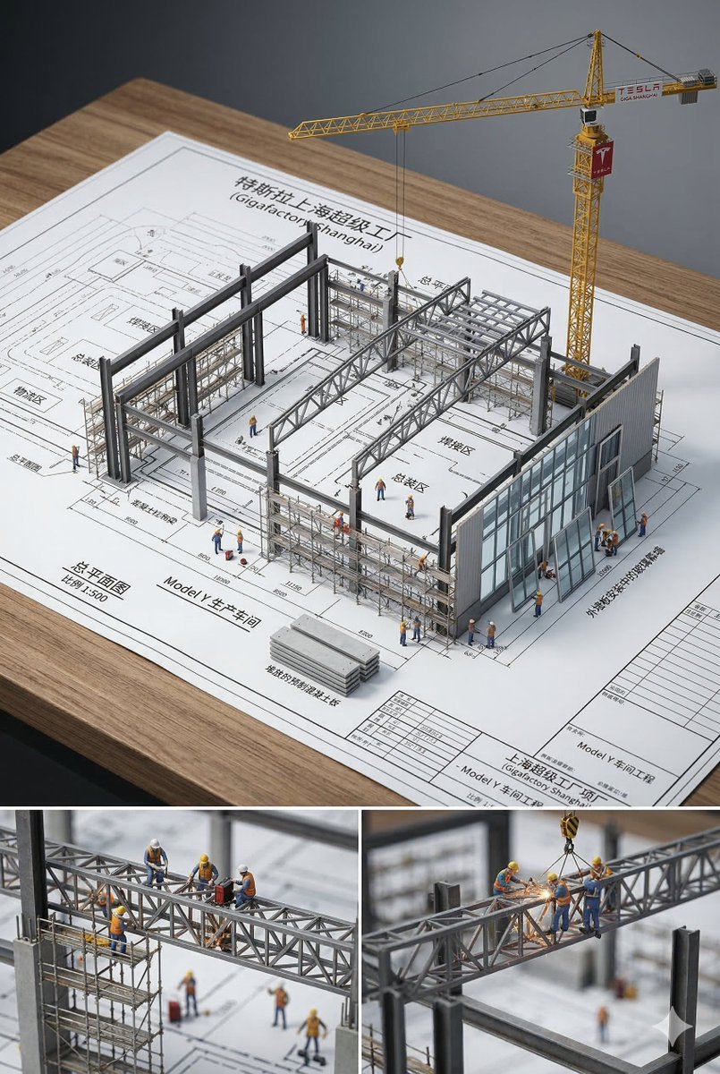 蓝图中浮现的建筑微缩模型