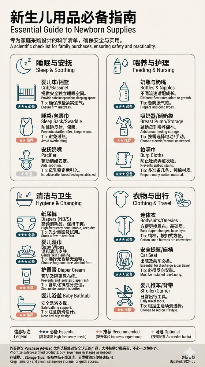 新生儿用品必备指南信息图