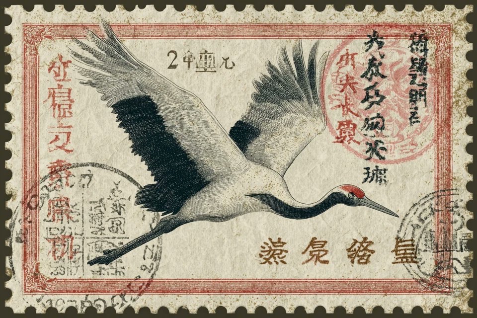 日式邮票风格：穿孔边缘与和纸质感
