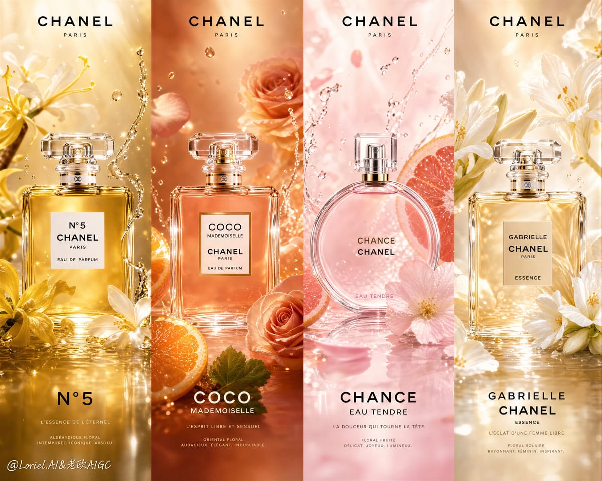 Chanel四款香水四格海报