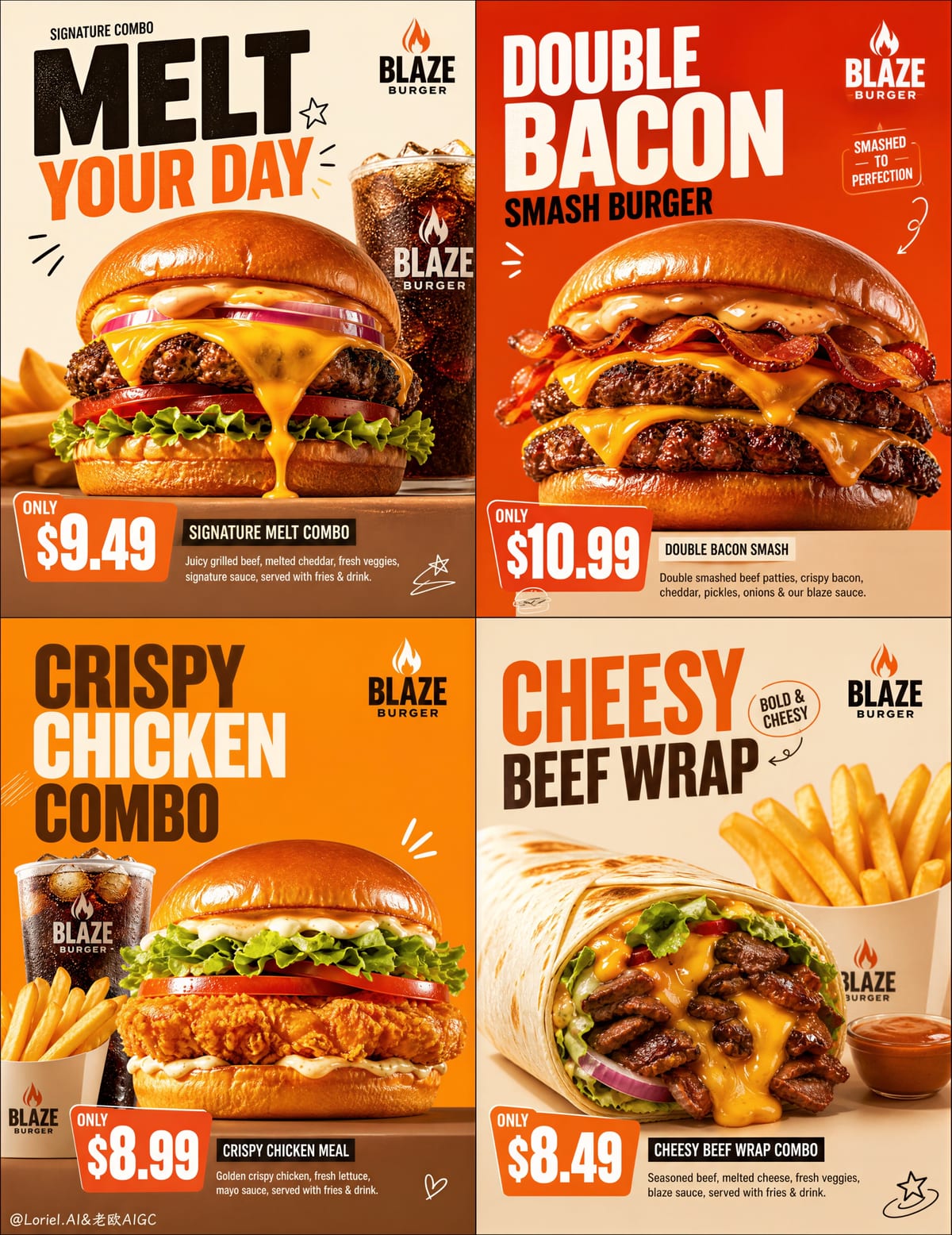 BLAZE BURGER快餐四格海报
