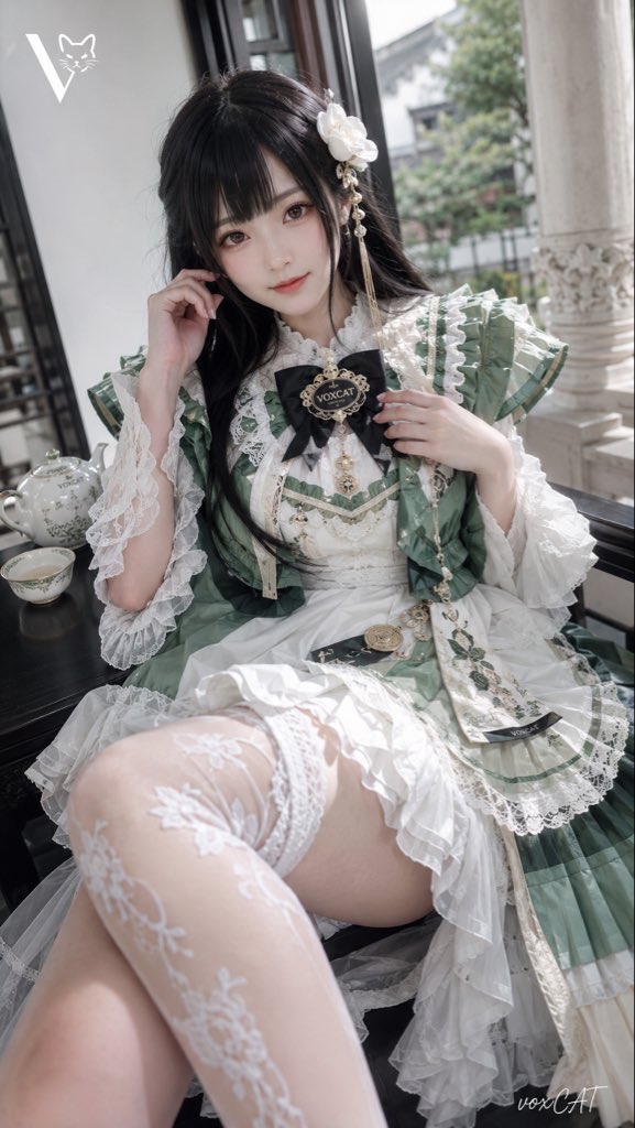 新中式绿白洛丽塔COS