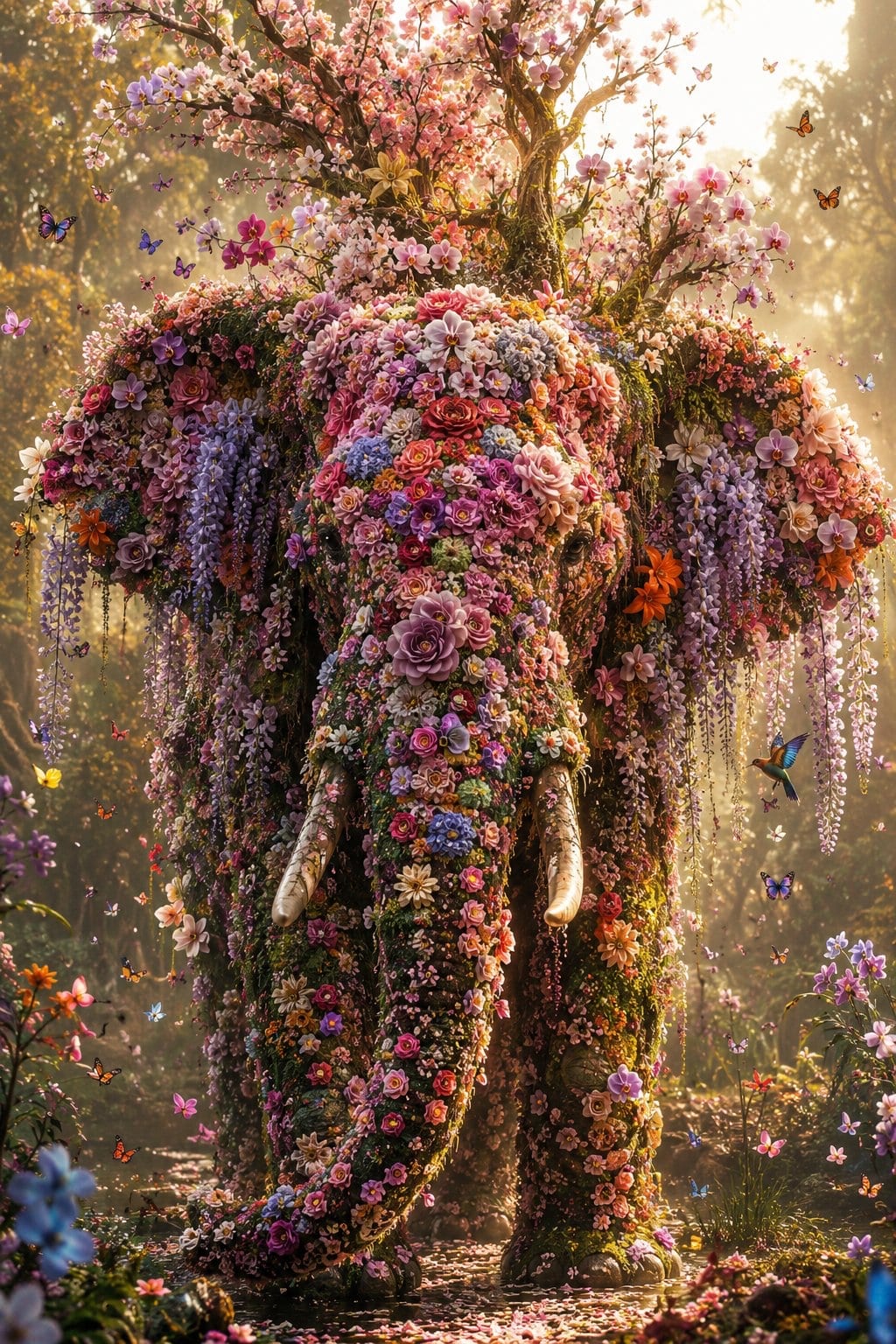 花卉巨象奇幻雕塑