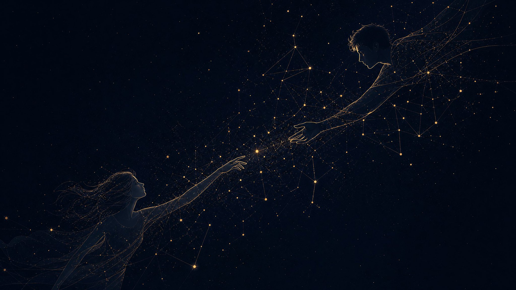 午夜星座：细线连点的诗意插画