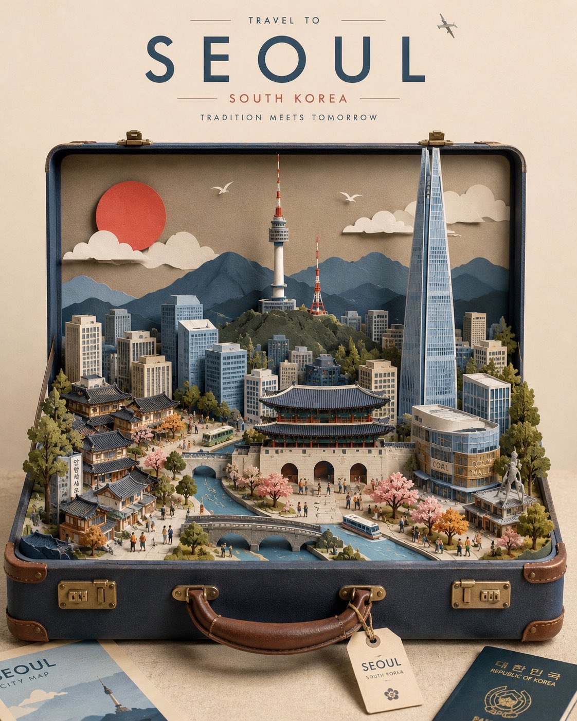微型纸雕旅行箱： suitcase里的城市