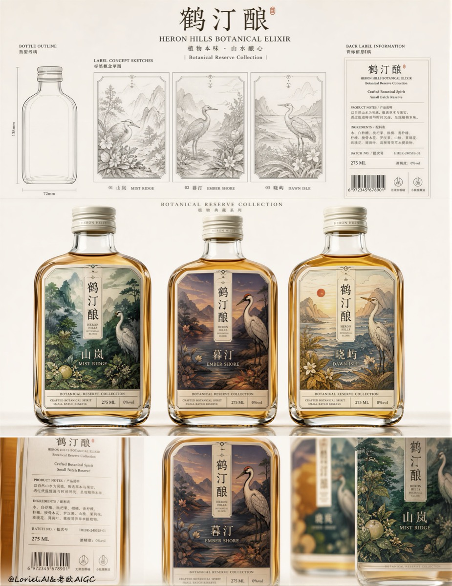 鹤汀酿：东方植物酒的极简包装美学