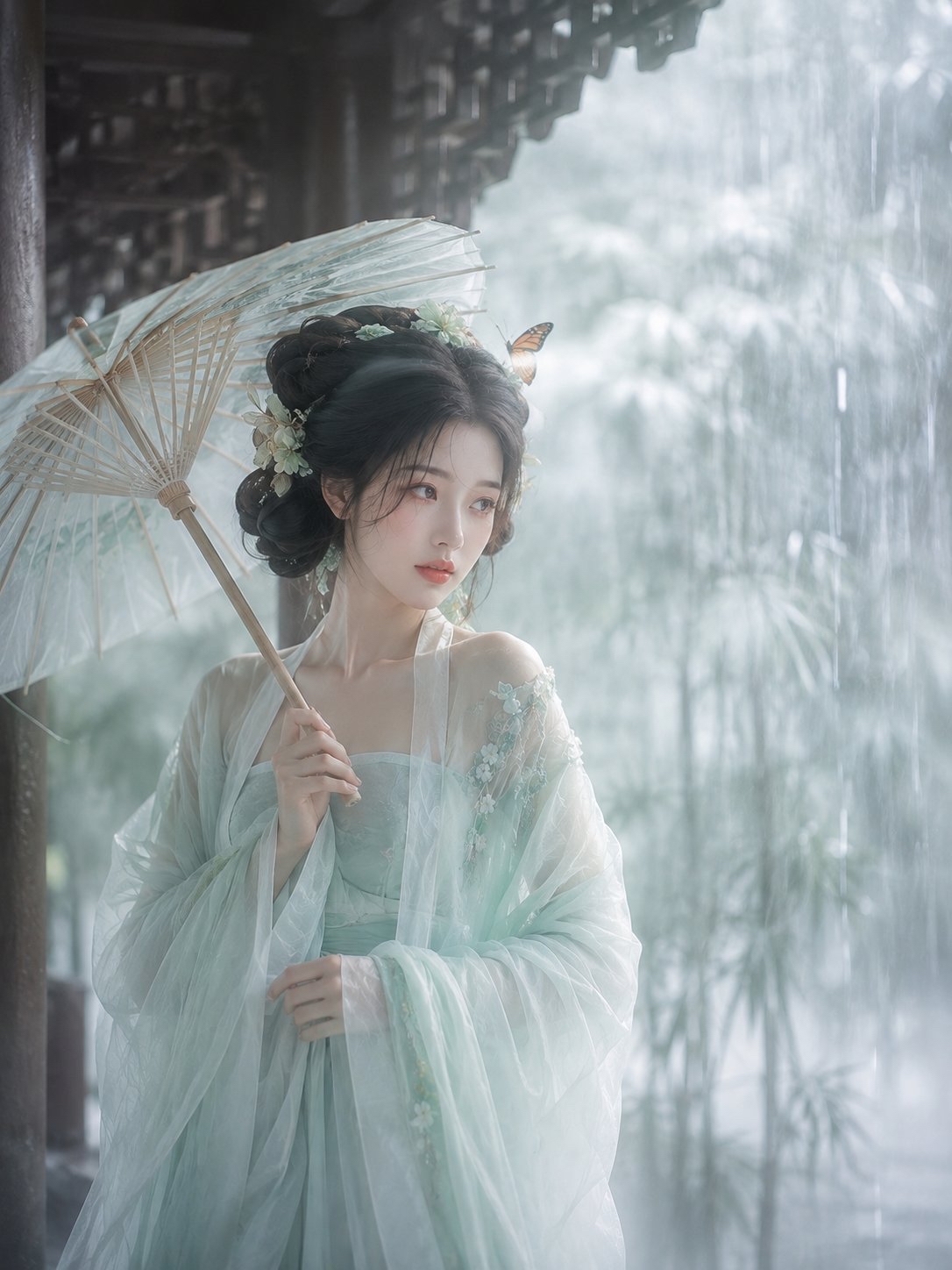 东方古典月窗：竹影书香蝶舞