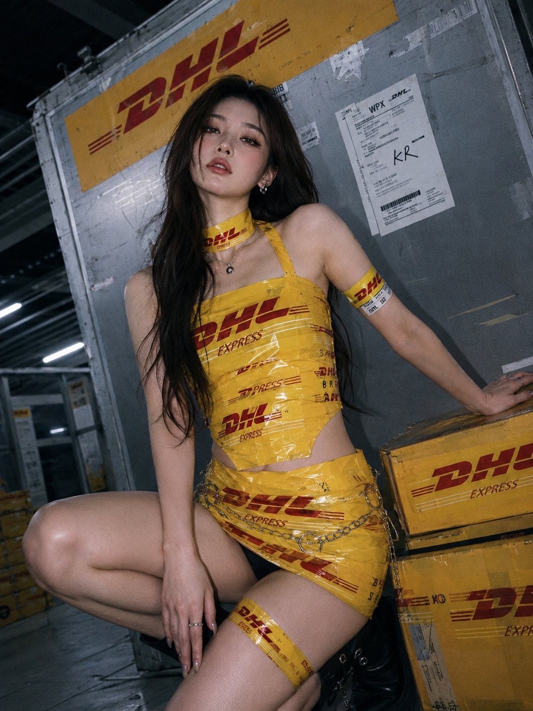 DHL胶带高定时装，Y2K创意时尚大片
