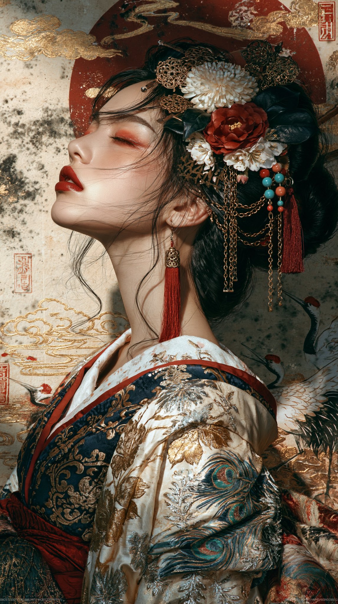 浮世绘超写实：日本传统花魁侧颜