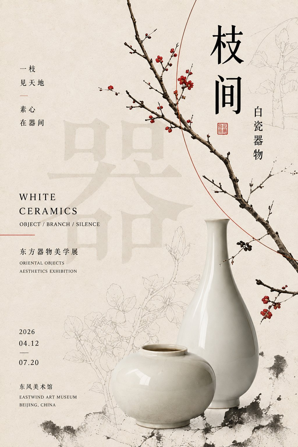 东方器物×线条穿插：高密度编辑海报