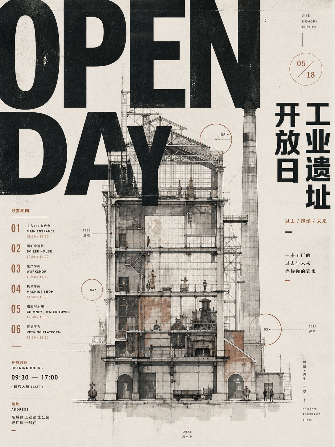 工业遗迹×墨痕：粗粝美学展览海报