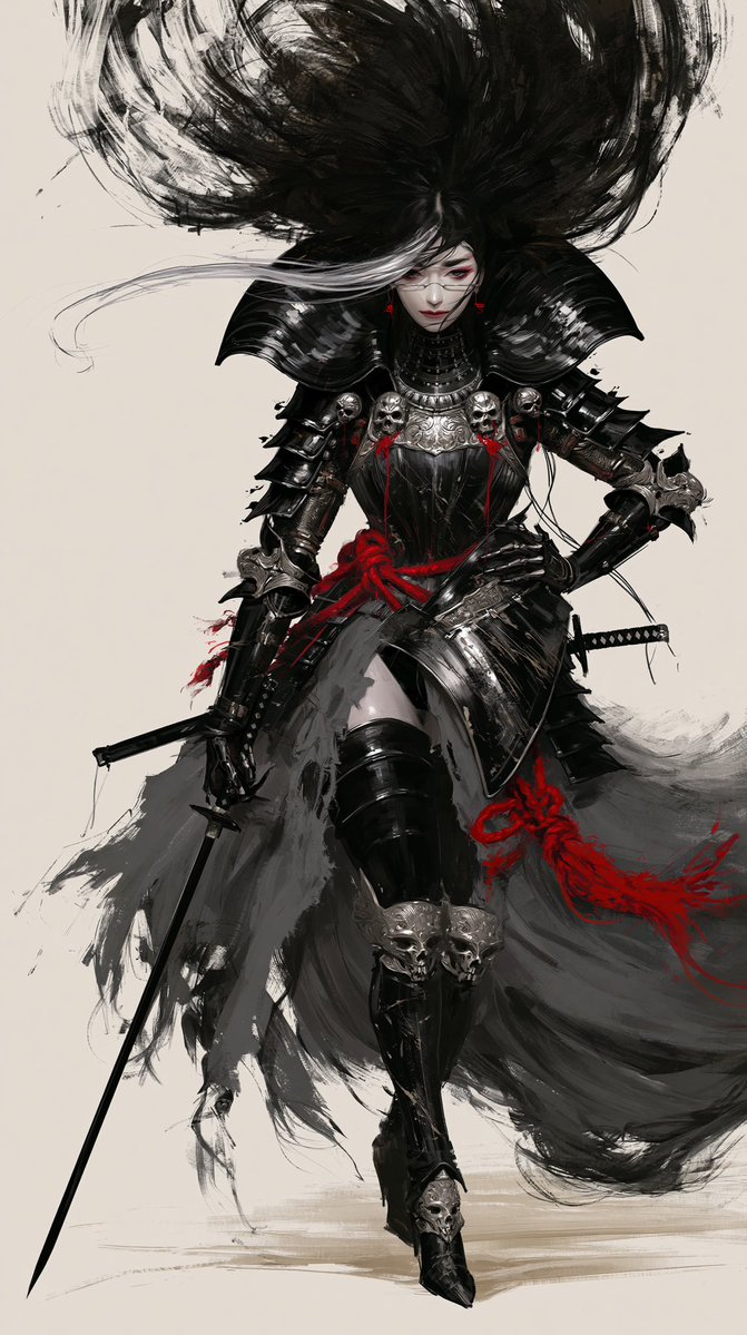 墨刃武士：黑发银霜的暗银甲女剑客