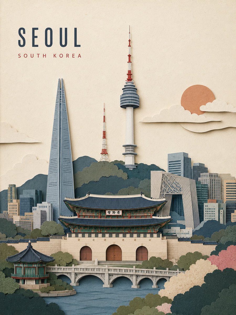 层叠剪纸旅行地标海报 - 图 2