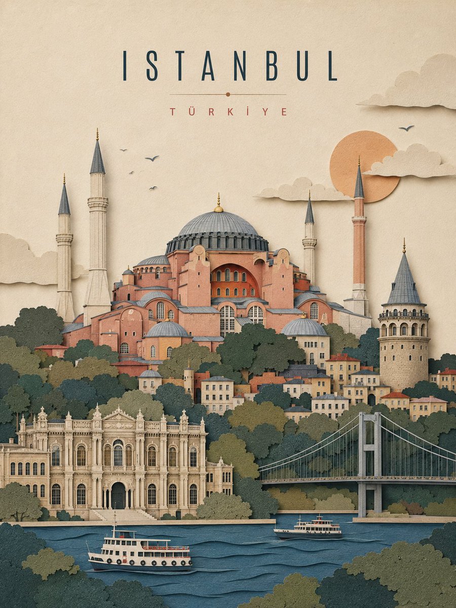 层叠剪纸旅行地标海报 - 图 3