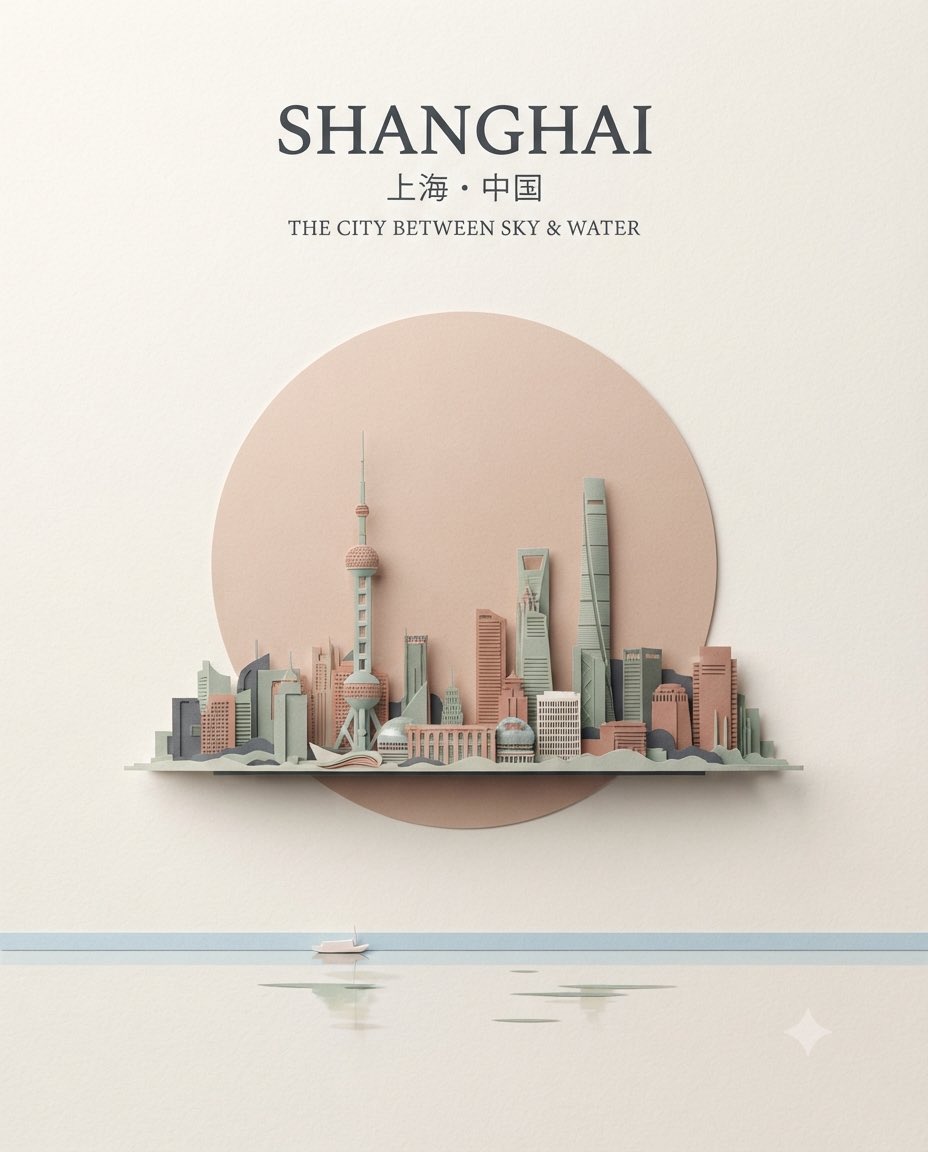 极简纸雕旅行海报：月光剪影