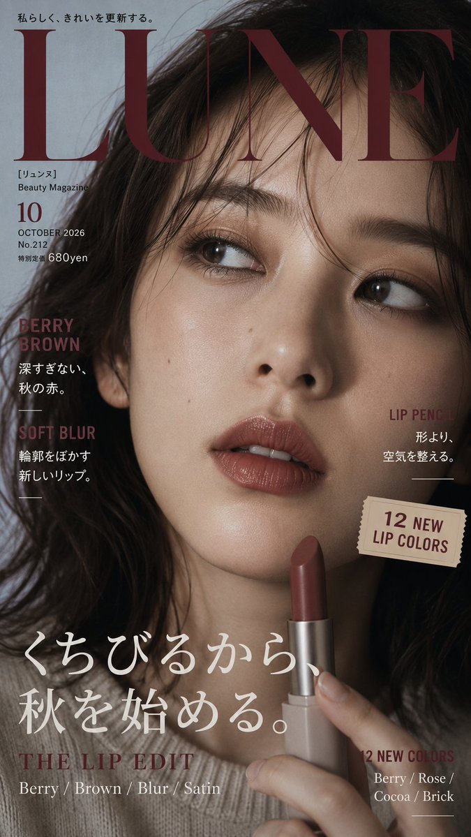 日本美妆杂志封面，肖像驱动排版