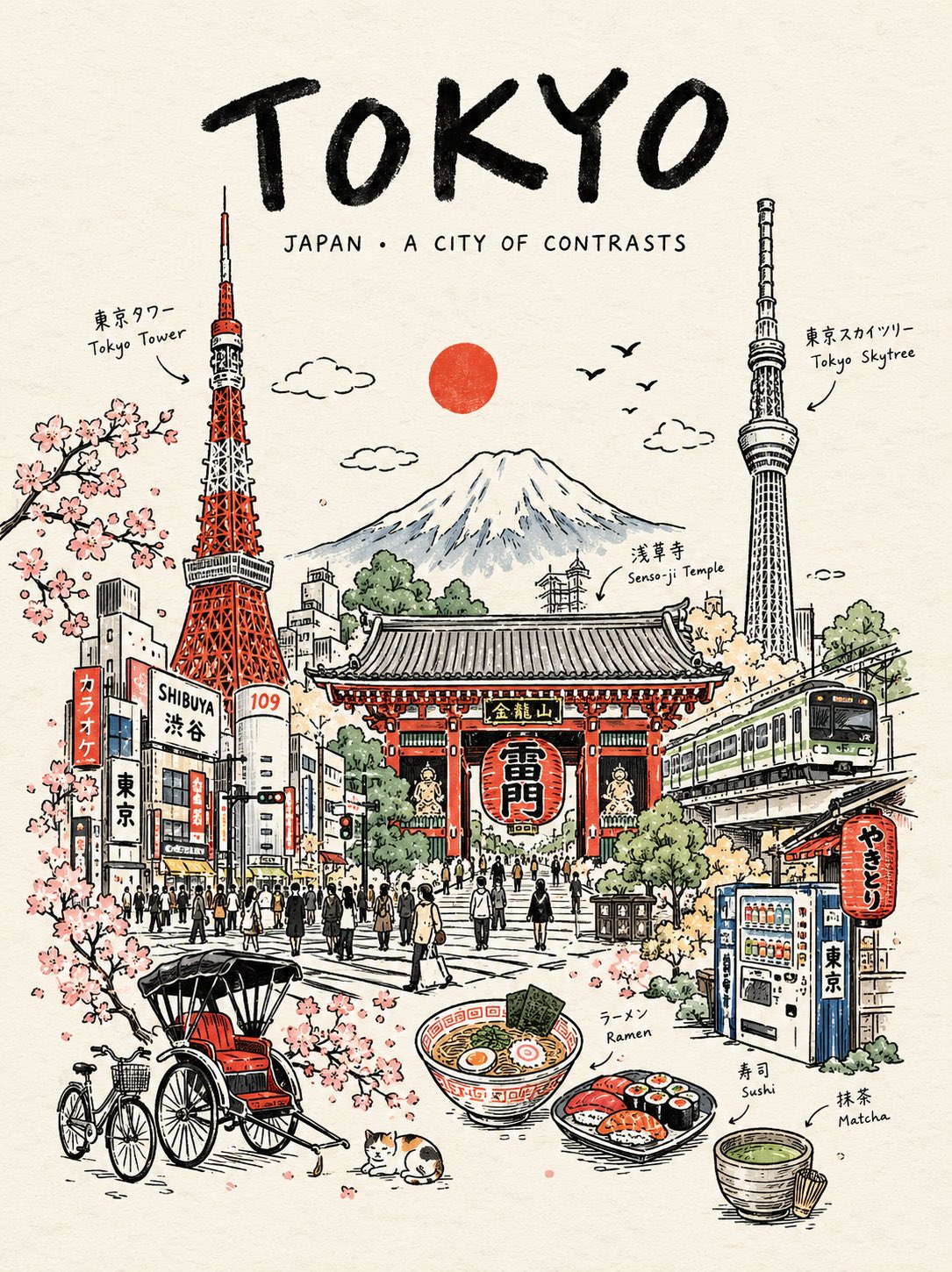 旅行国家手绘海报：单线勾勒的世界地图 - 图 3