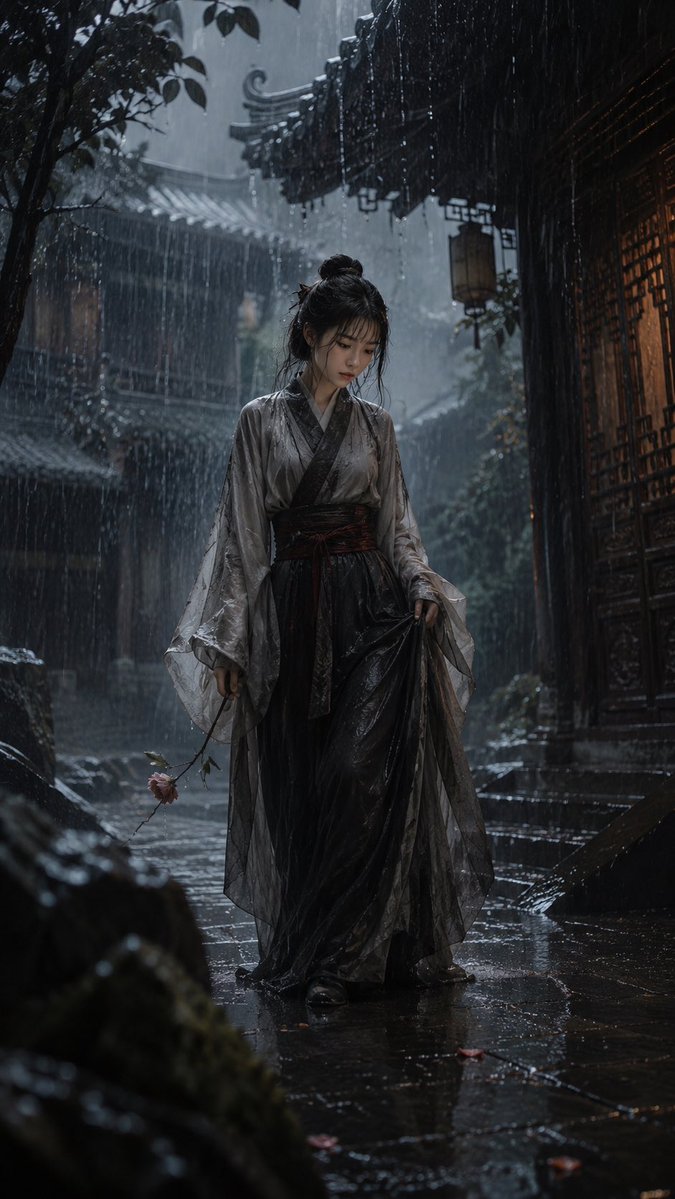 雨庭离人：东方电影感古装雨景