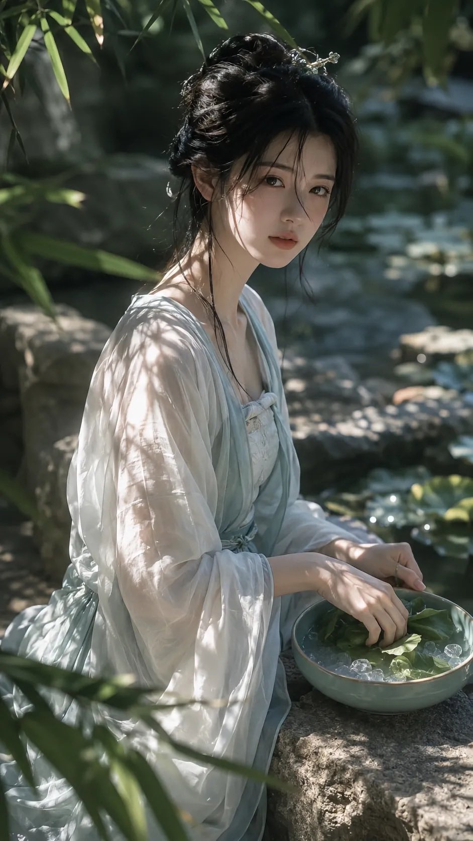 竹林溪谷古风女子