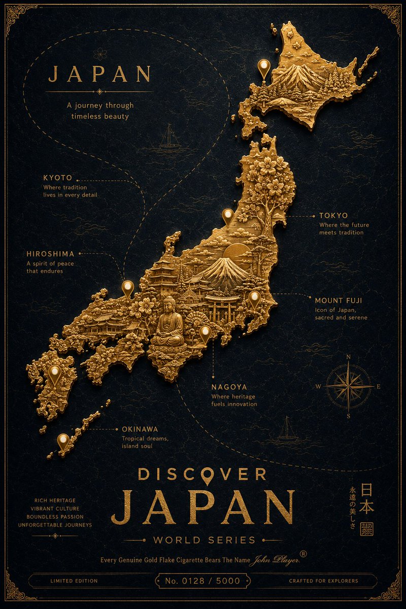 奢华金箔国家地图：复古旅行艺术海报