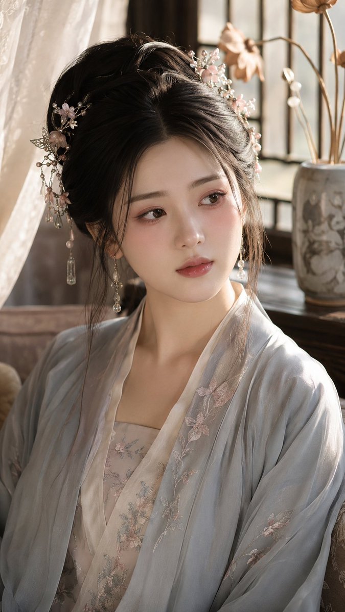 古风贵女美妆写真：芙蕖照晚临窗软榻