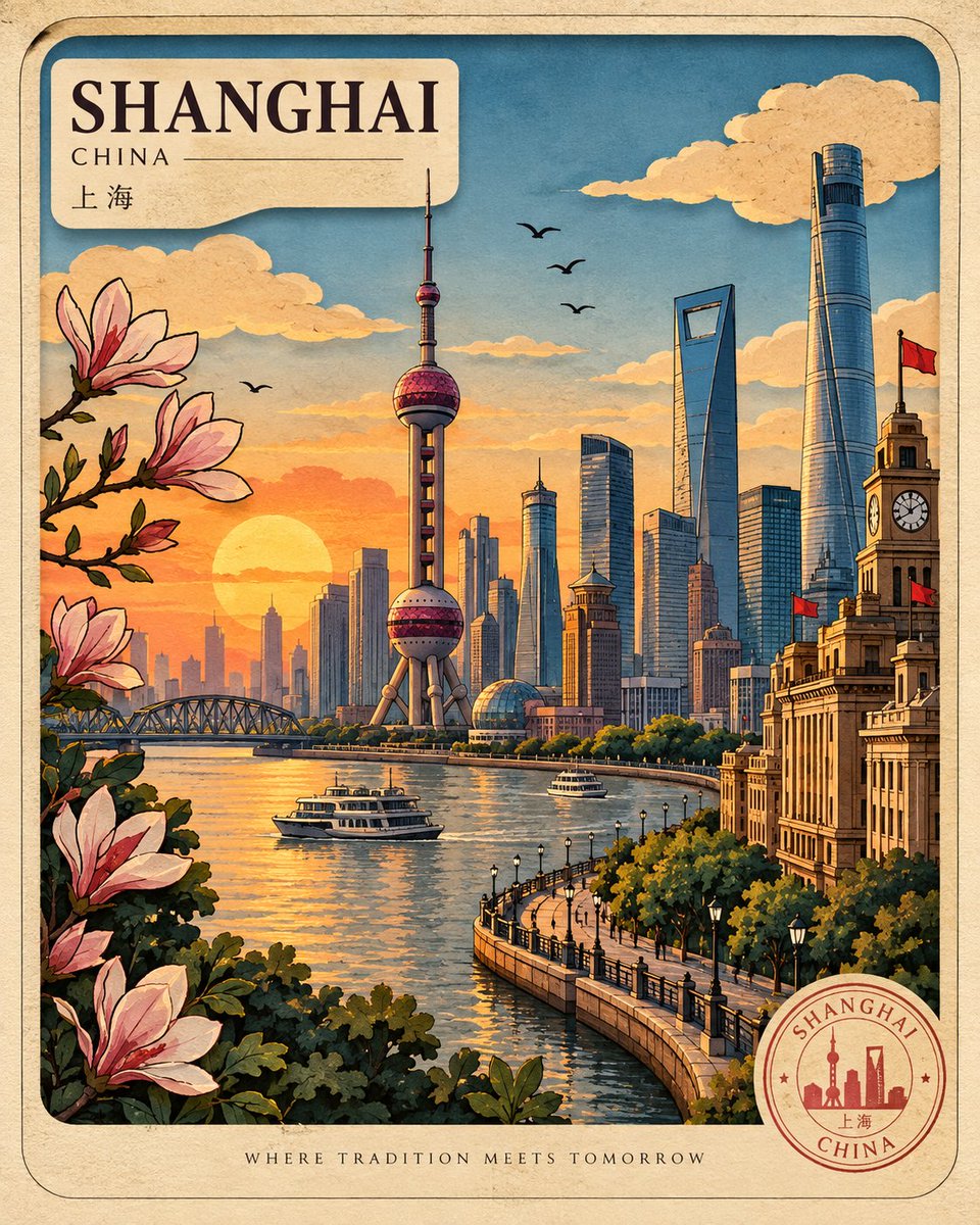 手绘旅行明信片：剪纸层叠里的金色城市