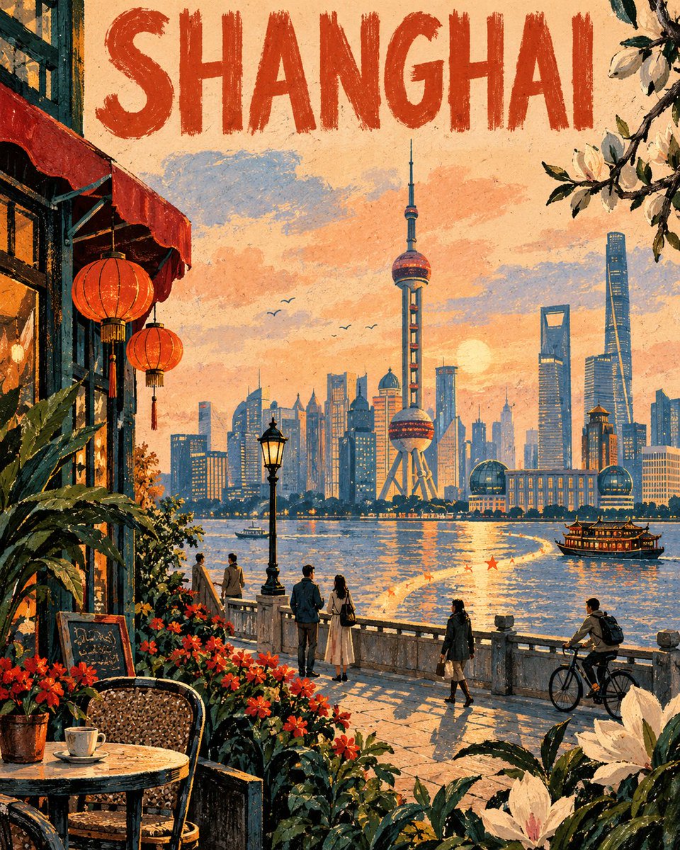 城市情绪旅行海报：手绘记忆飘带