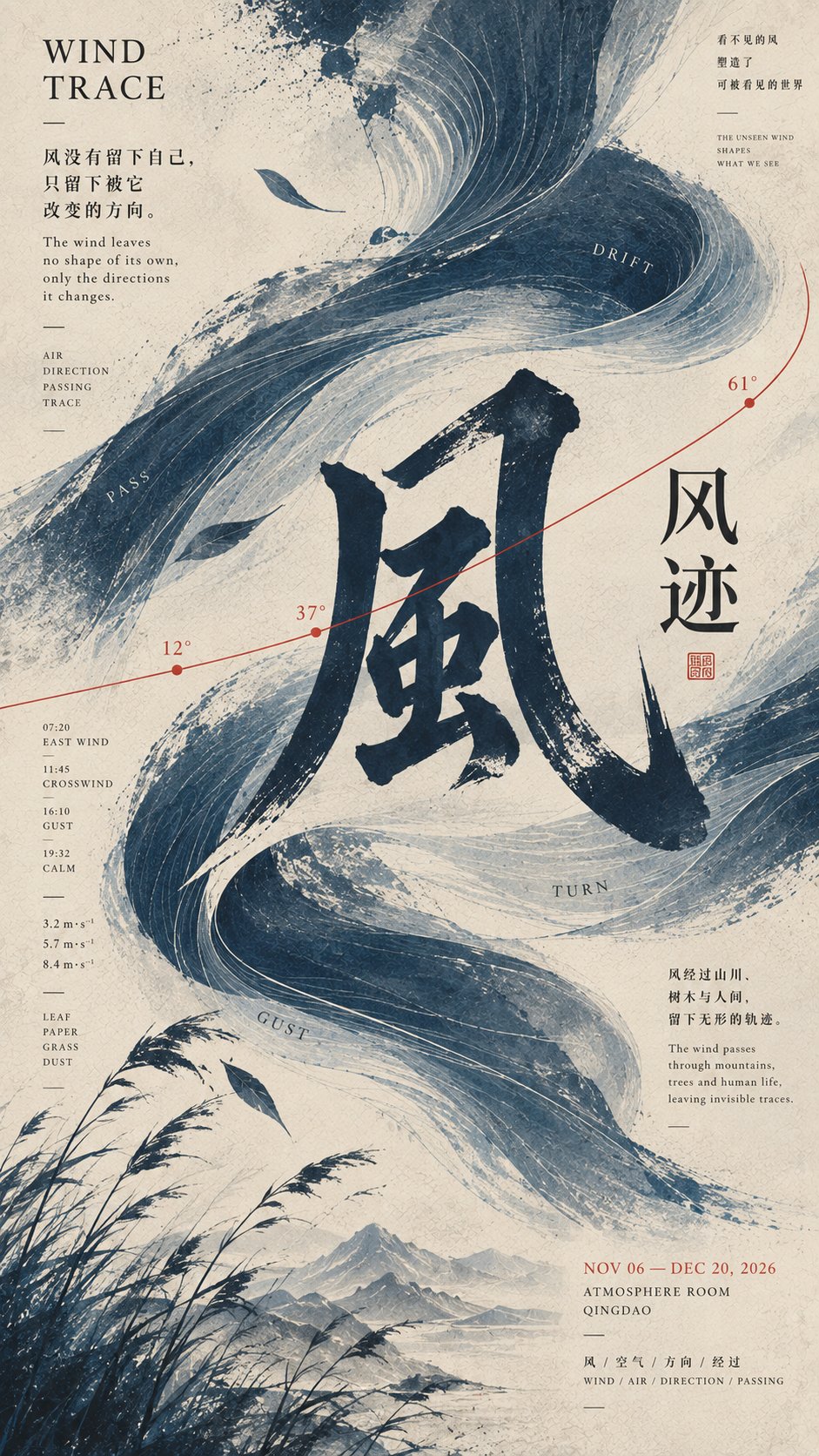 自然运动可视化:风潮雨光的汉字海报