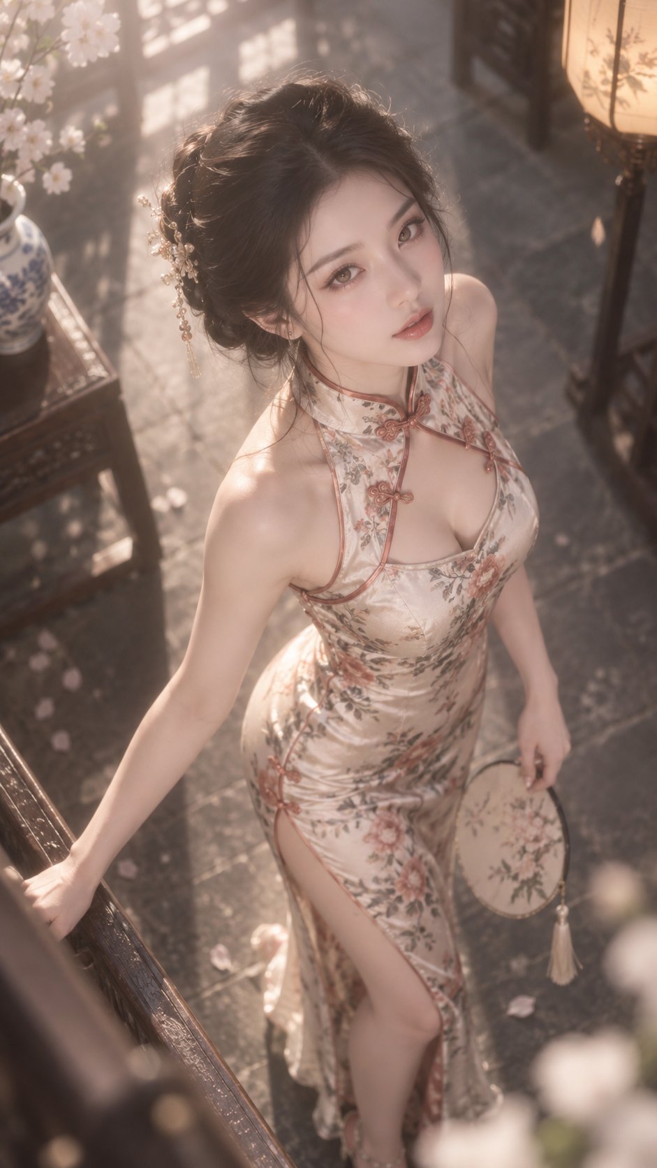 旗袍柔光：俯拍梦幻人像
