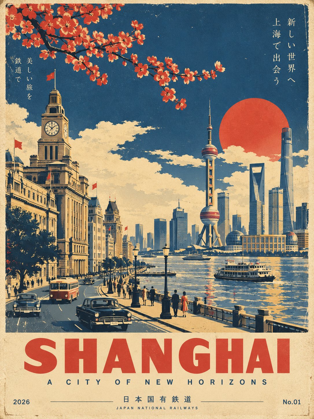 昭和复古旅行海报：丝网印刷风