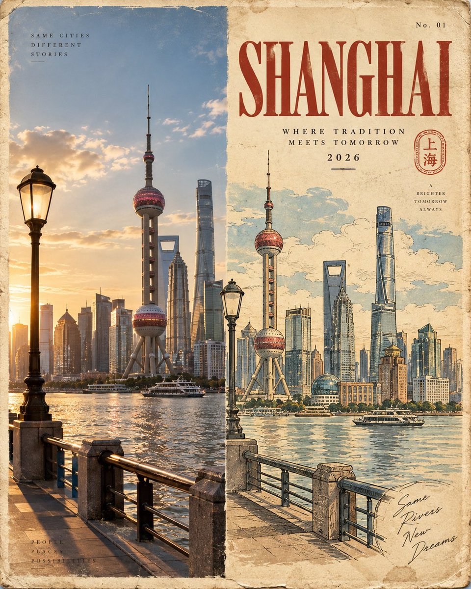 复古旅行海报:摄影与手绘的双视角城市记忆