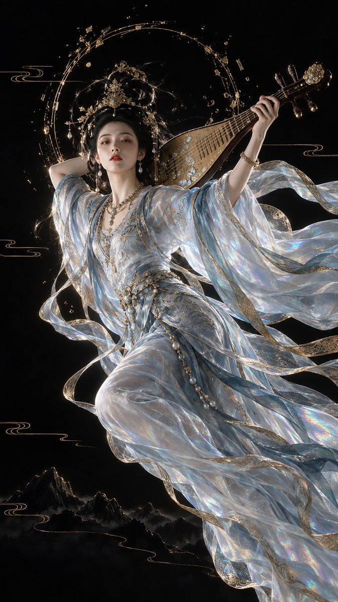 冰蓝琵琶仕女：东方未来主义高定